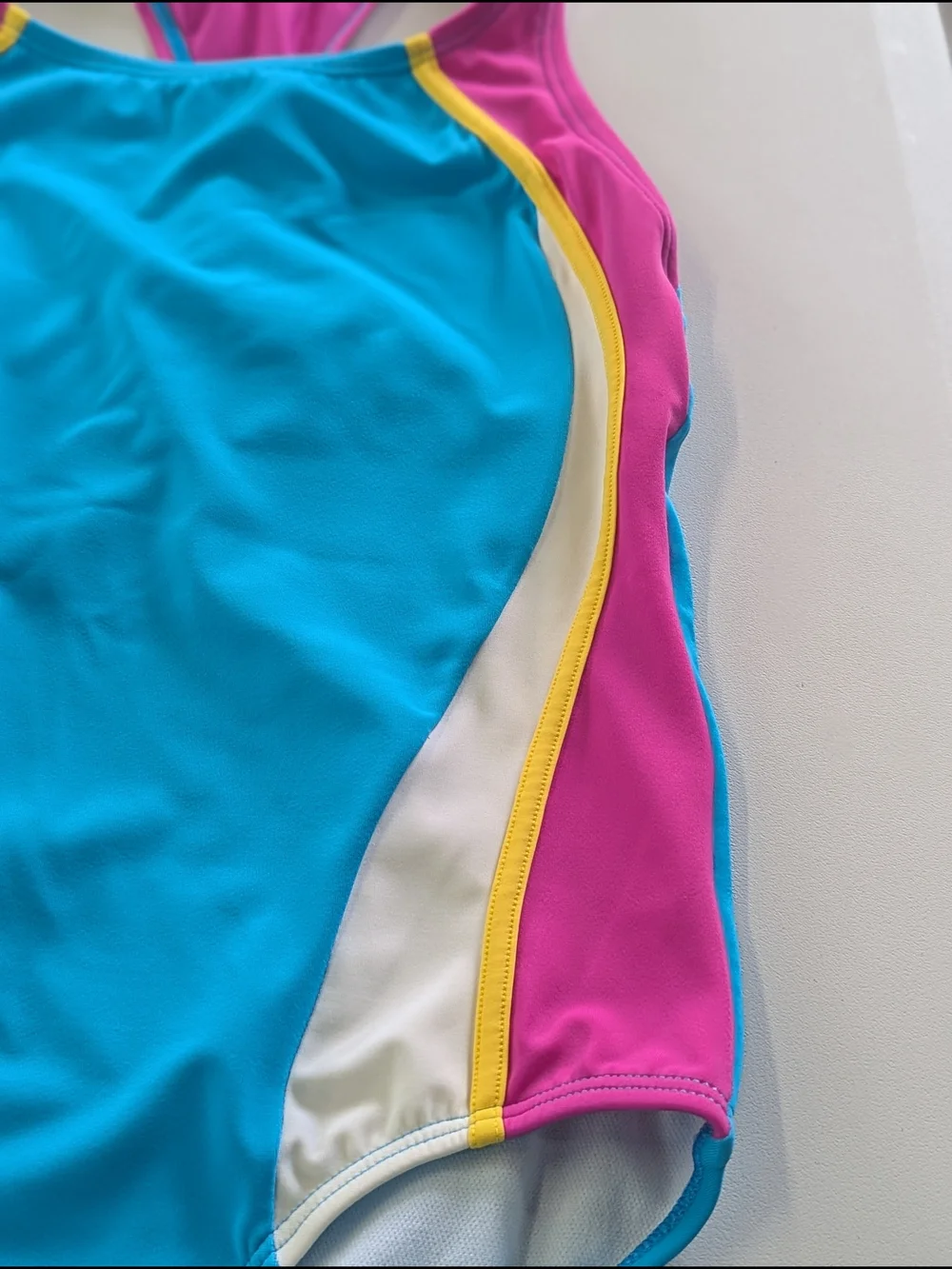 Speedo Girls Size 14 One Piece Swimsuit Blue Pink Colorblock Racerback Youth